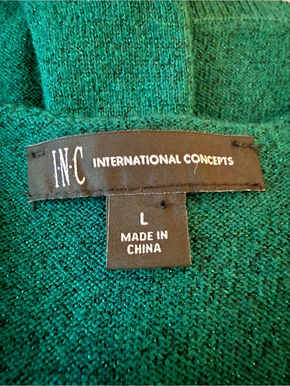 INC International Concepts Dark Green V-Neck Tunic Sparkle Sweater Womens Large - Picture 6 of 11